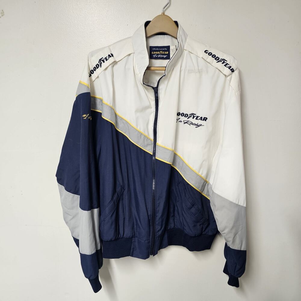 Vintage Goodyear Racing Jacket Men’s XL Blue White Racing USA Made 80s 90s